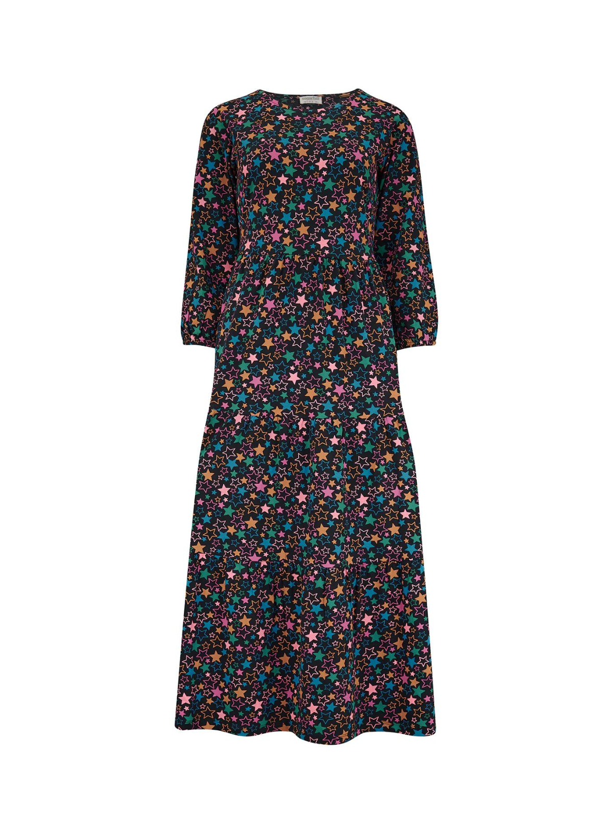 Bakari Jersey Tiered Midi Dress in Black Star Cluster from Sugarhill
