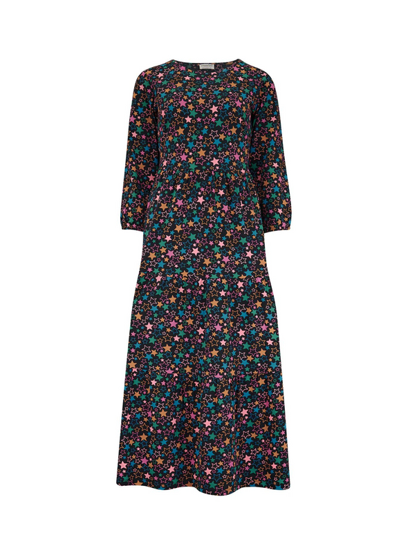 Bakari Jersey Tiered Midi Dress in Black Star Cluster from Sugarhill