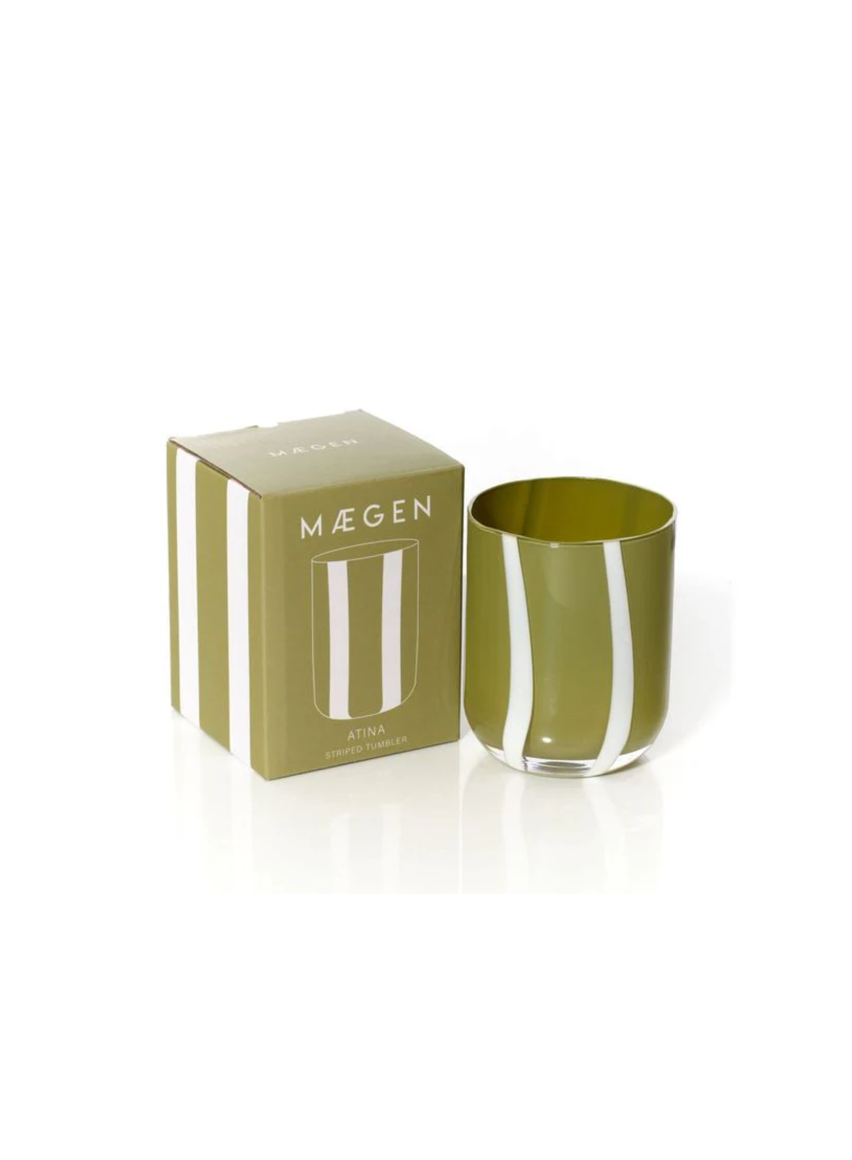 MÆGEN Atina Stripe Drinking Glass in Olive/White