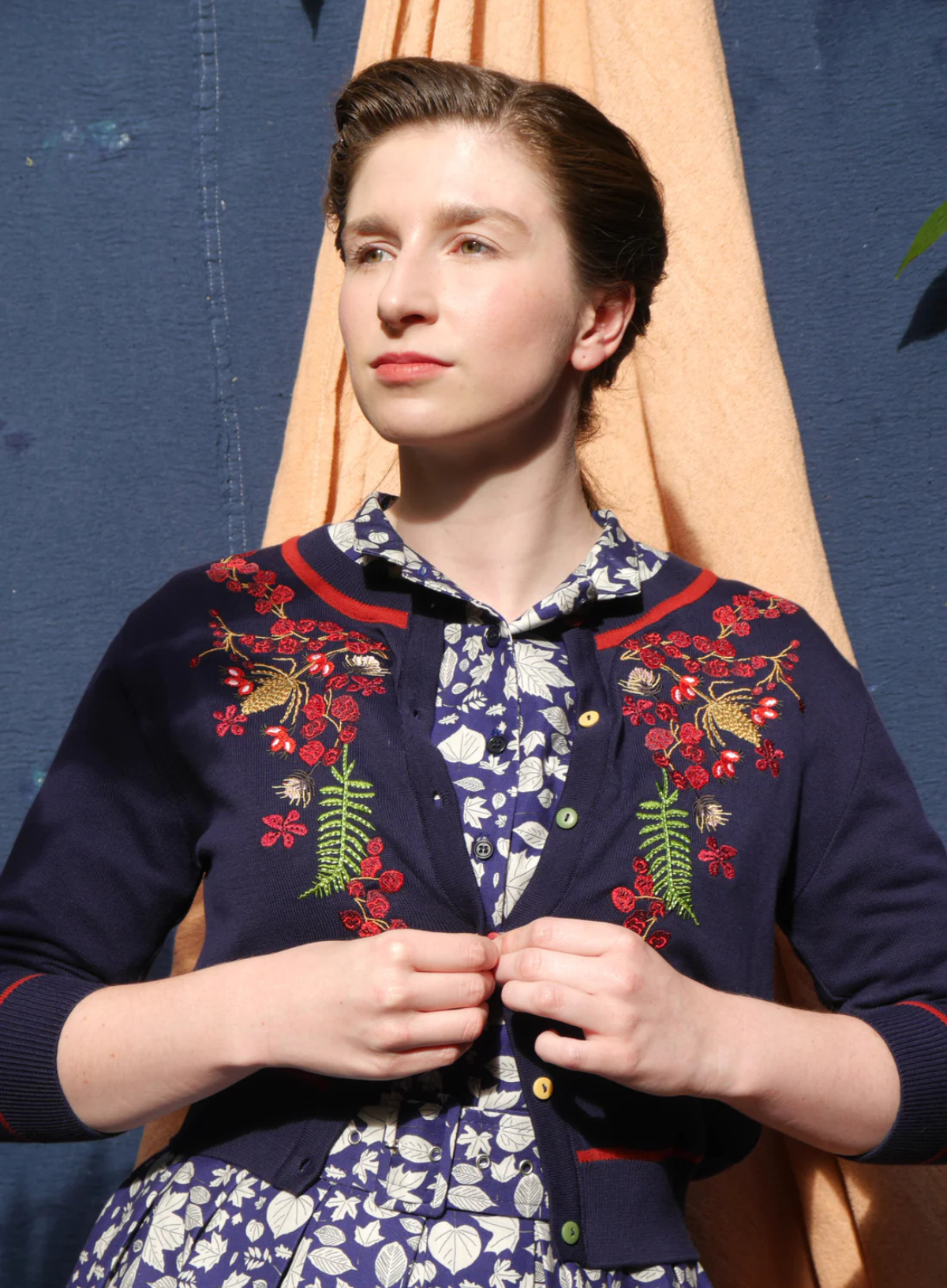 Vera Large Embroidery Cardigan in Navy Berries from Palava