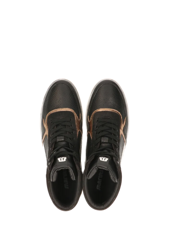 Mona Leather Hi Top Trainers in Black/Gold/White from Maruti