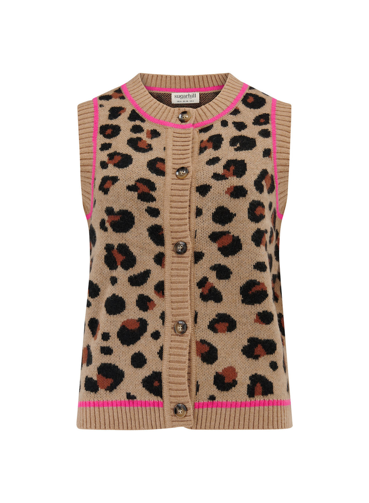 Natalie Knitted Waistcoat in Tan/Black, Natural Leopard from Sugarhill