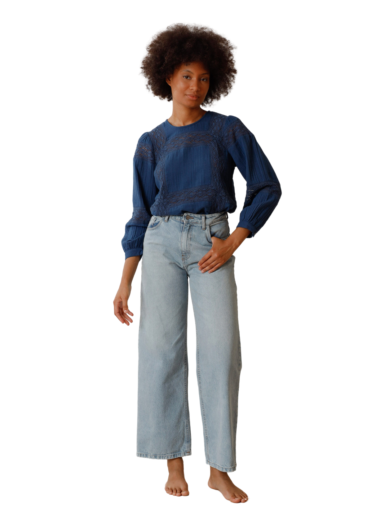 Indi & Cold Double-Gauze Blouse in Indigo