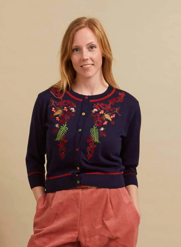 Vera Large Embroidery Cardigan in Navy Berries from Palava
