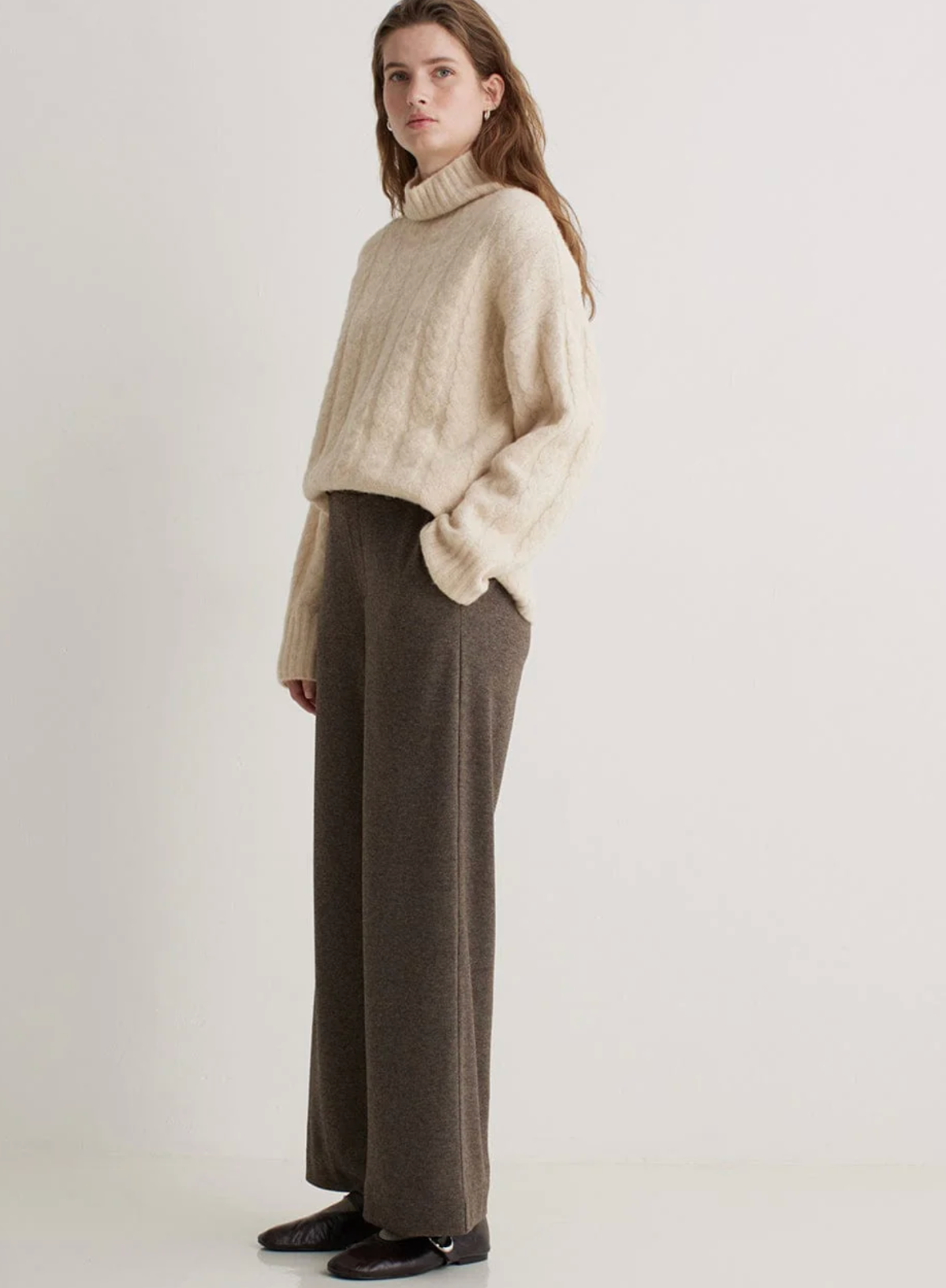Alba Wide Leg Trousers in Light Brown from Yerse