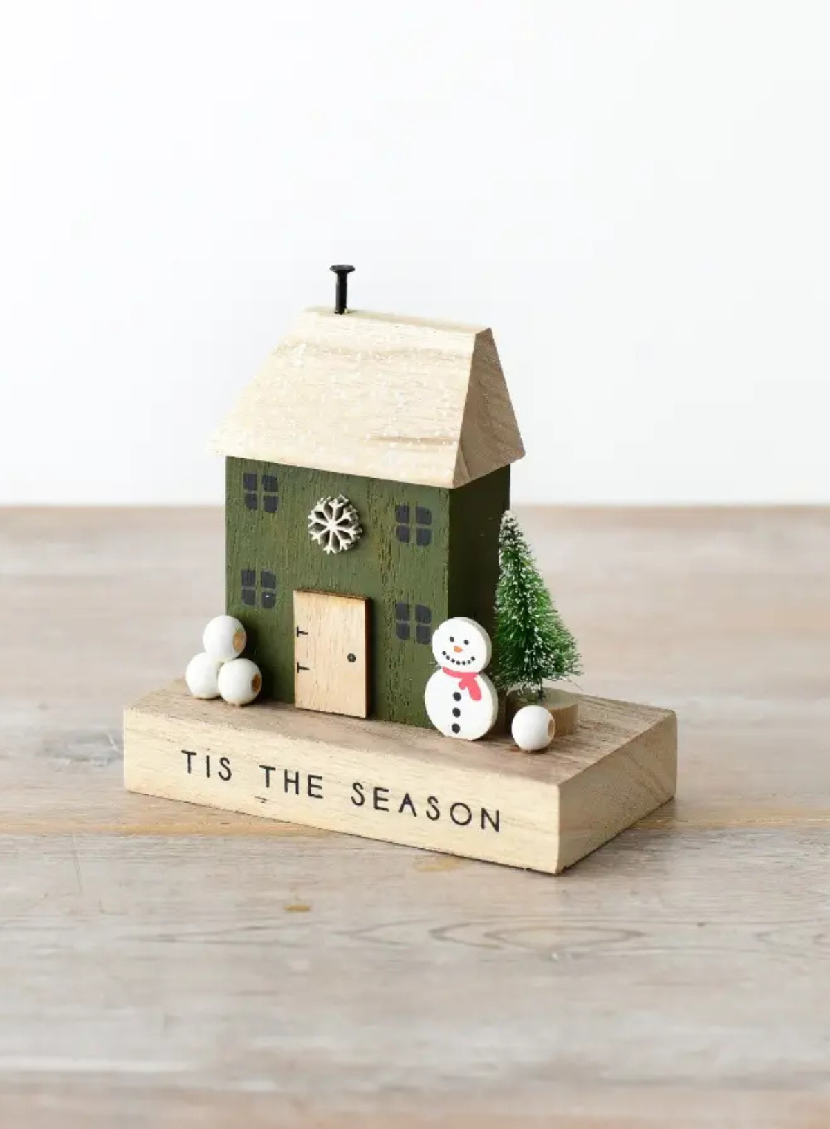 Dark Green Wooden House Block with Snowman from Gainsborough Gitftware