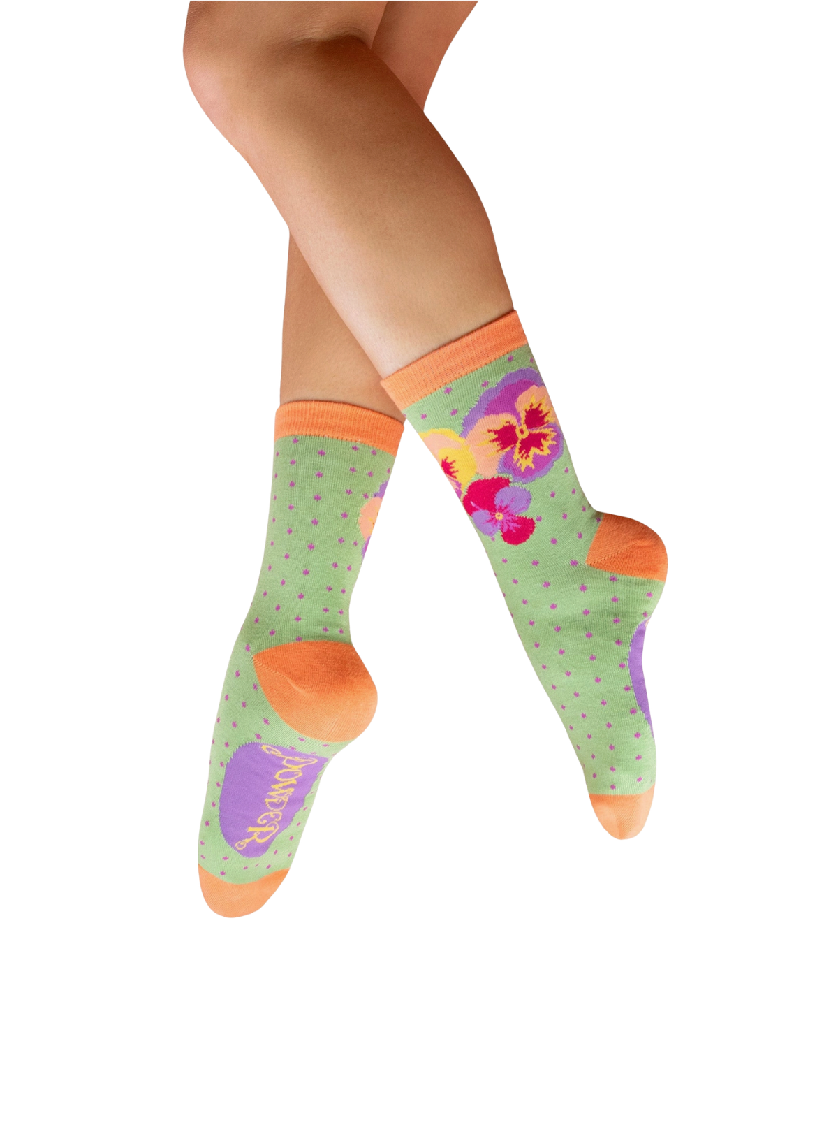 Powder Design Ladies' Ankle Socks - Spring Pansies in Mint
