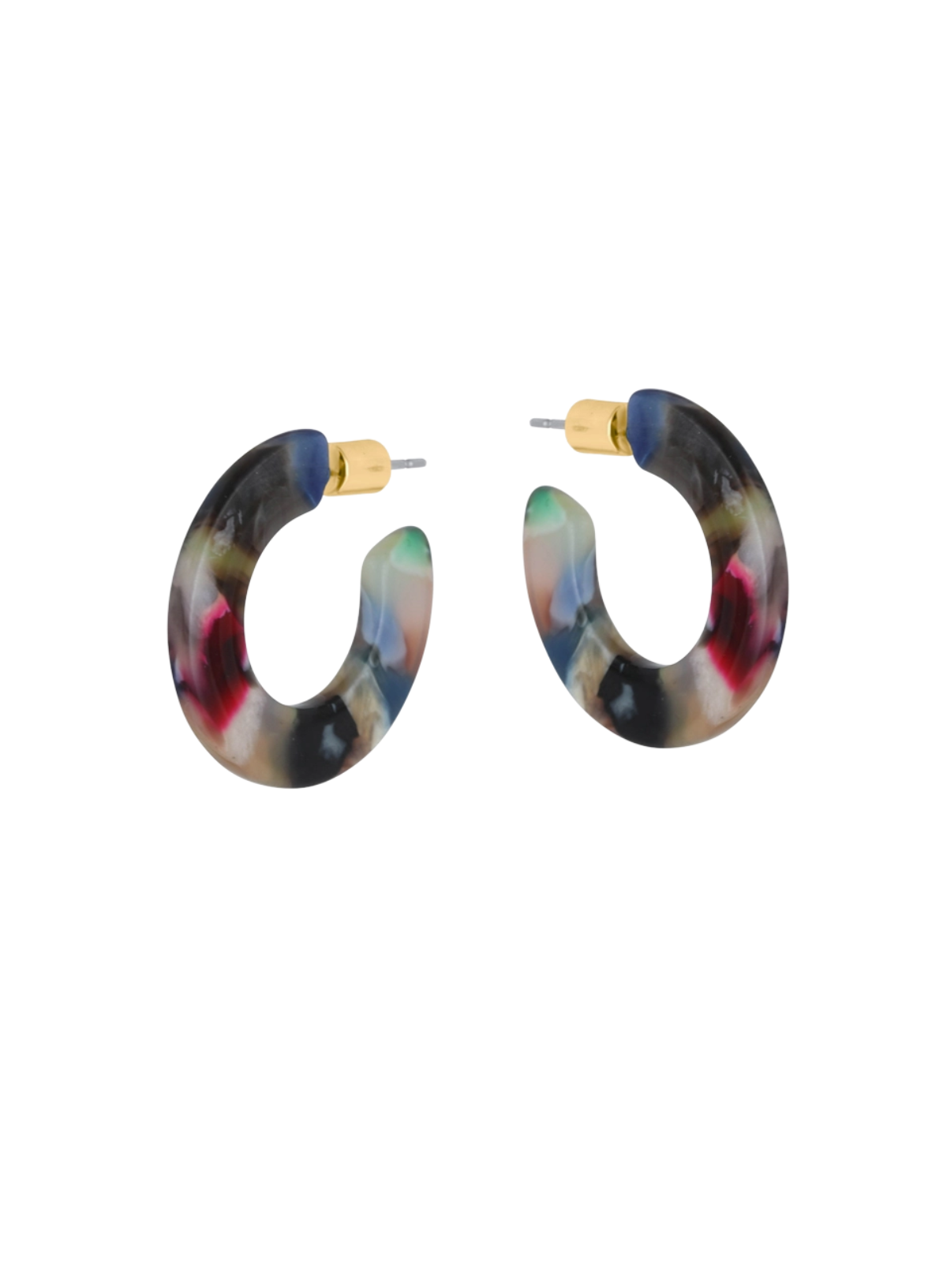 Big Metal Camille Flat Oval Resin Hoop Earrings in Red Blue Grey