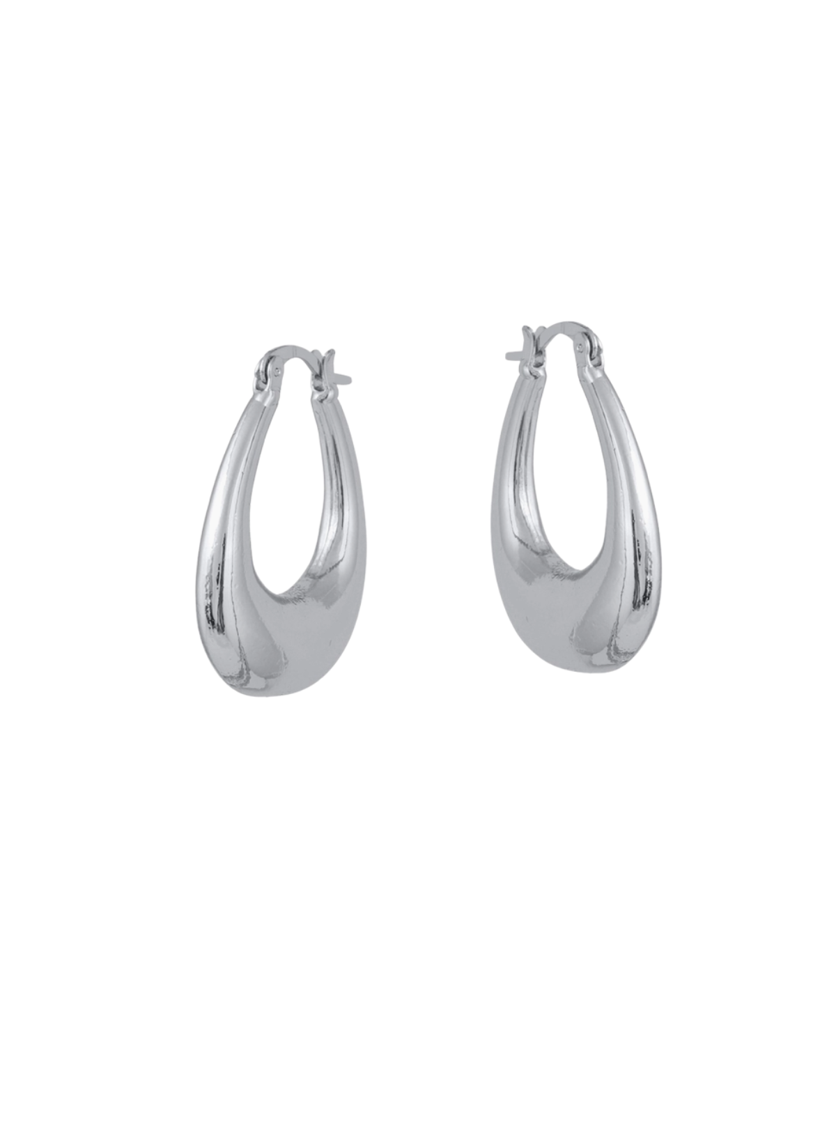 Big Metal Elvira Organic Shape Oval Earrings in Silver