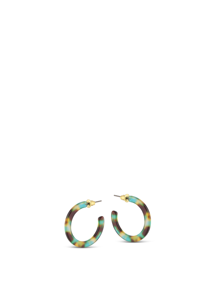 Emily Tiny Hoop Resin Earrings in Blue/Yellow/Brown from Big Metal