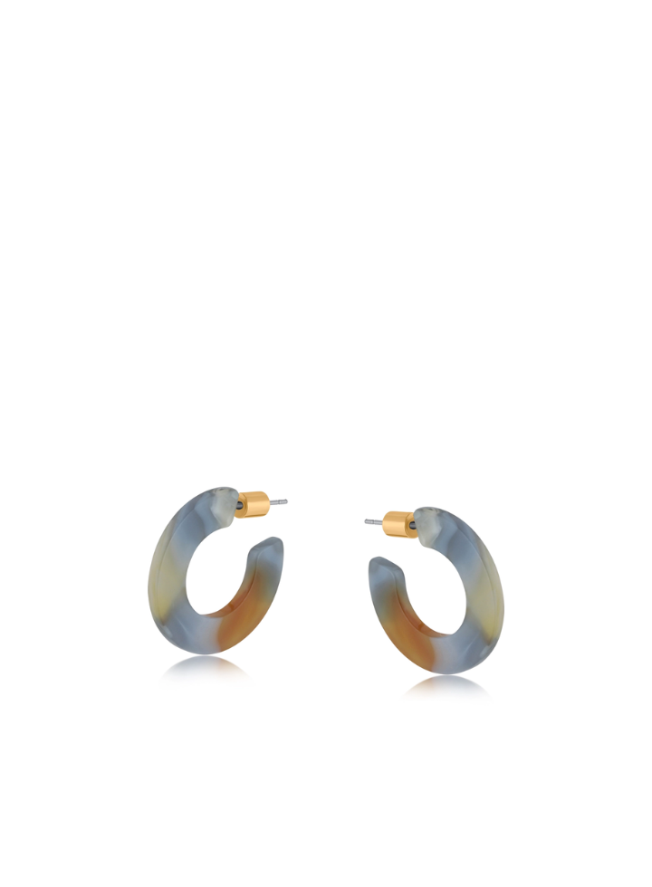 Big Metal Kathryn Flat Oval Resin Hoop Earrings in Grey Brown