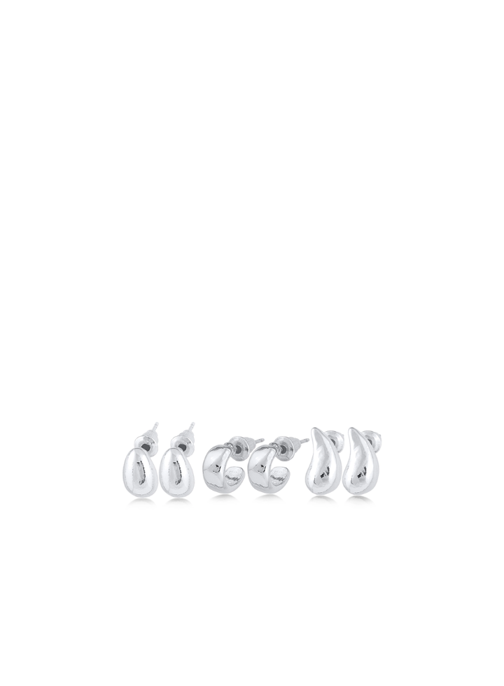 Big Metal Altea Set Of 3 Organic Shape Earrings in Silver