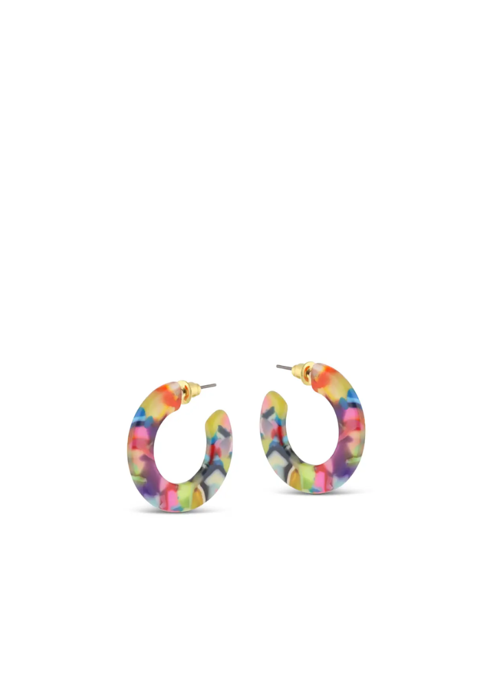 Big Metal Jessica Tiny Cut Out Earrings in Red/Orange/Lilac