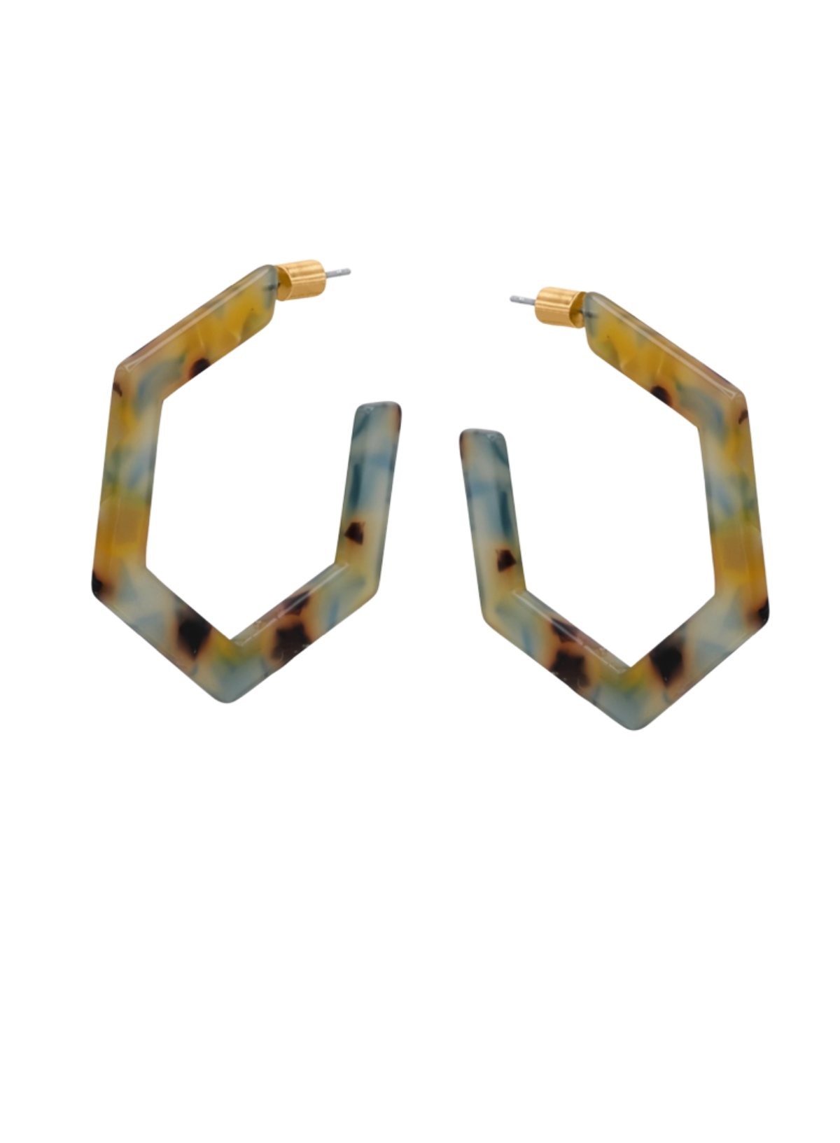 Big Metal Octavia Resin Hexagon Statement Hoop Earrings in Rust