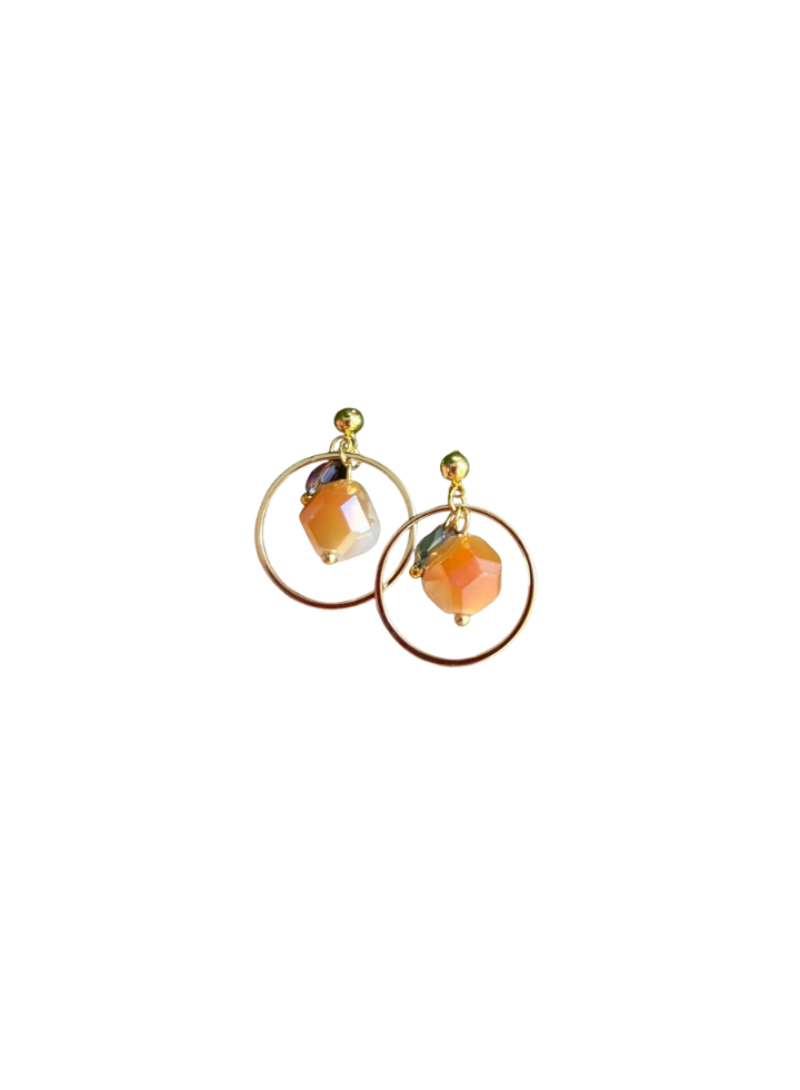 Ocean Ripples 14ct Gold Plated Glass Cluster Gold Circle Earrings