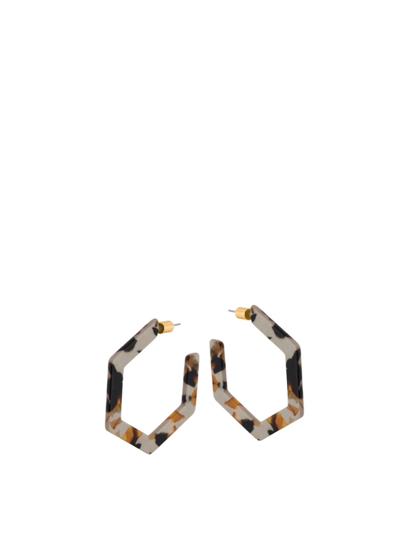 Kathryn Resin Hexagon Statement Earrings in Cappuccino Brown from Big Metal
