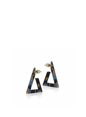 Daria Resin Triangle Earrings in Blue Black & Orange from Big Metal