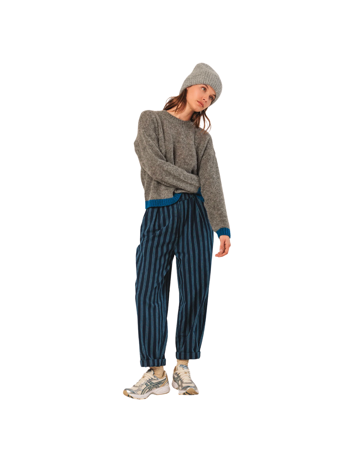 Indi & Cold Knit Jumper in Grey with Blue Tipping
