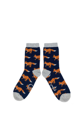 Lambwool Ankle Socks in Navy Running Fox from Catherine Tough