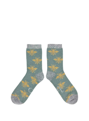 Lambwool Ankle Socks in Dirty Jade Bee from Catherine Tough