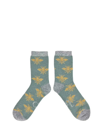 Lambwool Ankle Socks in Dirty Jade Bee from Catherine Tough