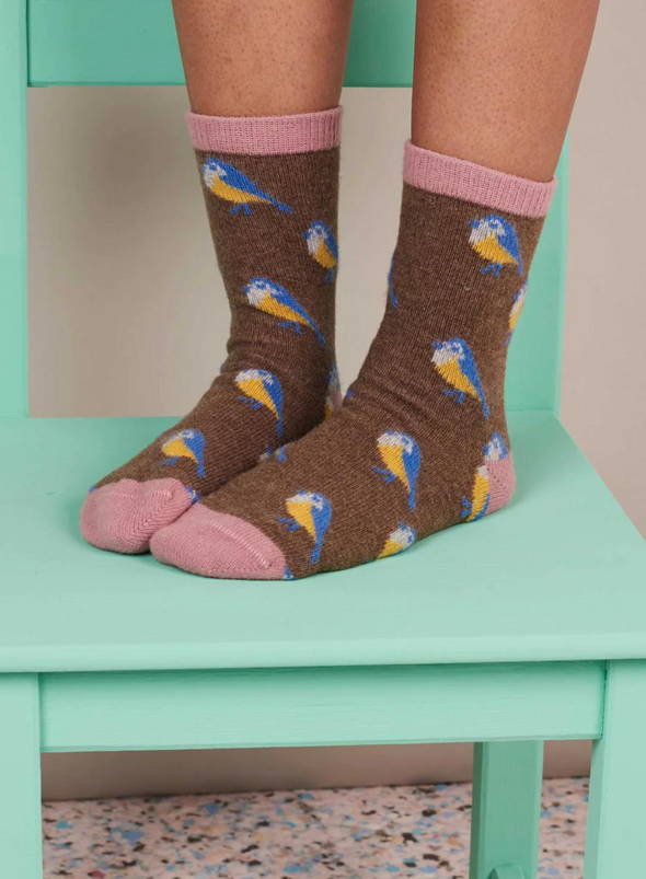 Lambwool Ankle Socks in Soft Brown Blue Tit from Catherine Tough