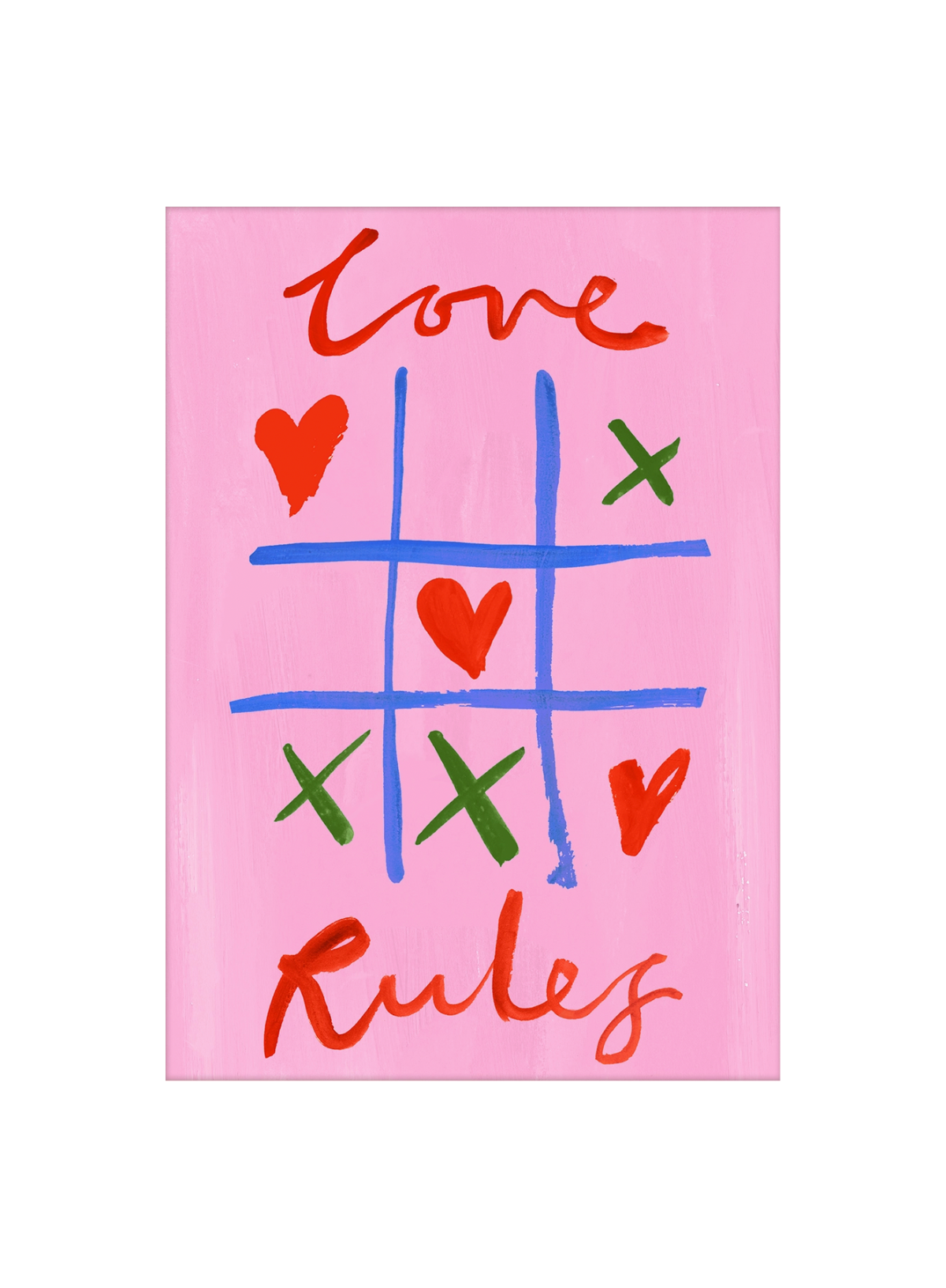 Eleanor Bowmer Love Rules Hearts & Crosses Print A4