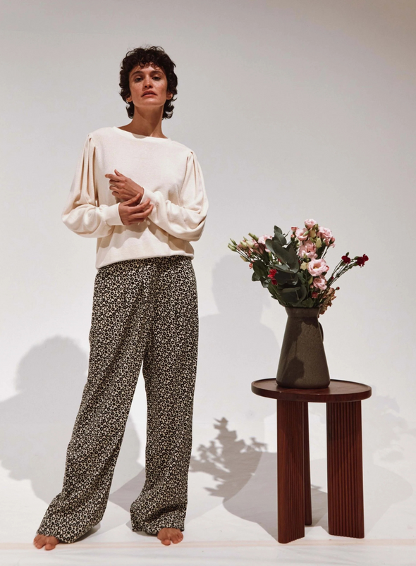 Bengal Printed Wide Trousers in Leopard Noir from Emile & Ida