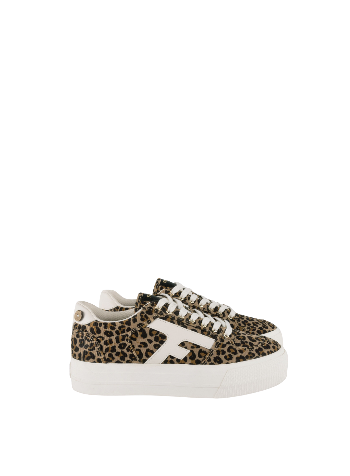 Walnut Platform Cotton Trainers in Beige Leopard from Faguo