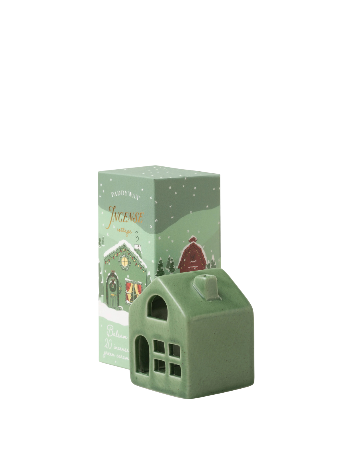 Ceramic Village Incense Holder with 20 Cones Green Cottage from Paddywax