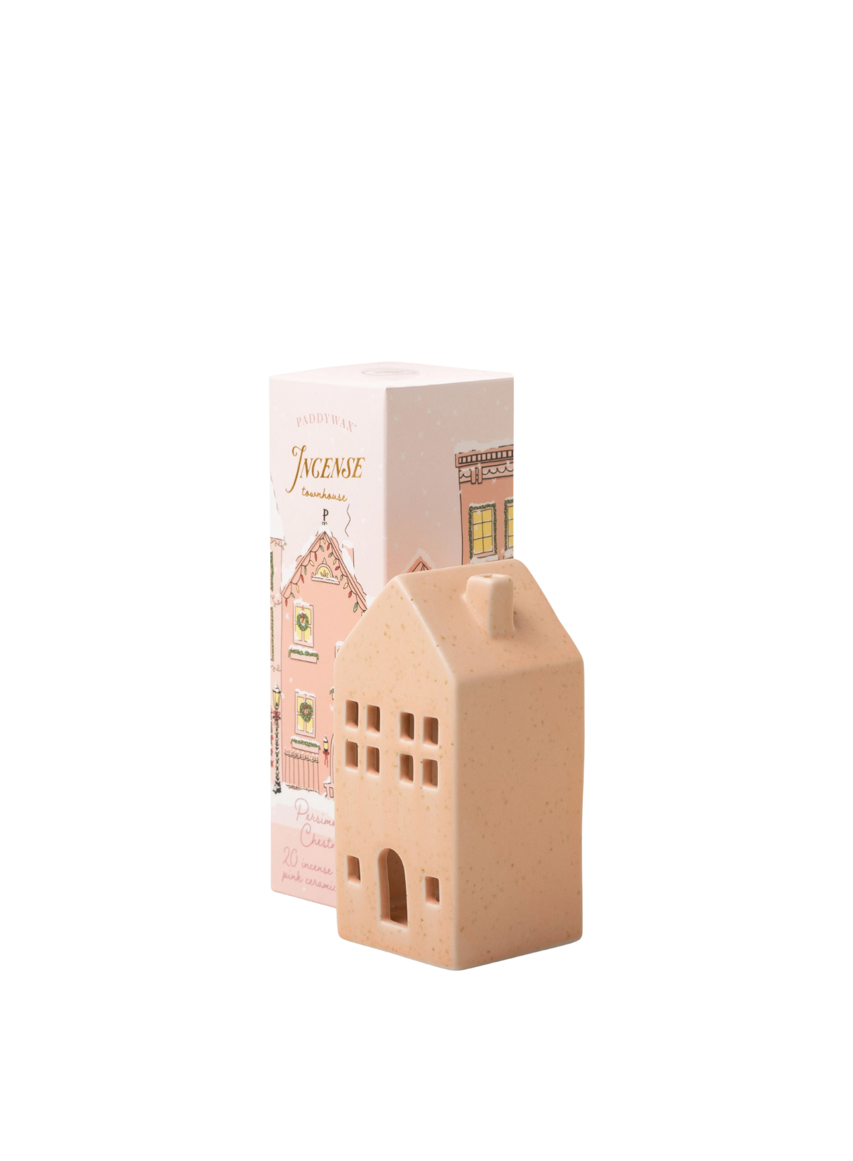 Ceramic Village Incense Holder with 20 Cones Pink Townhouse from Paddywax