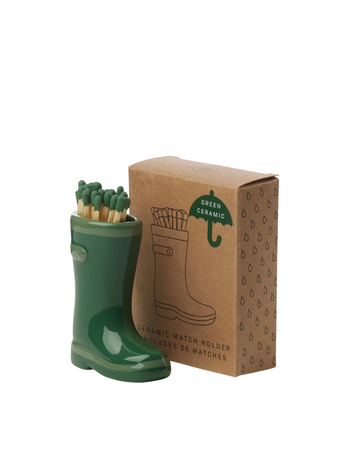 Paddywax Wellington Boot Match Holder W/Matches Dark & Light Green