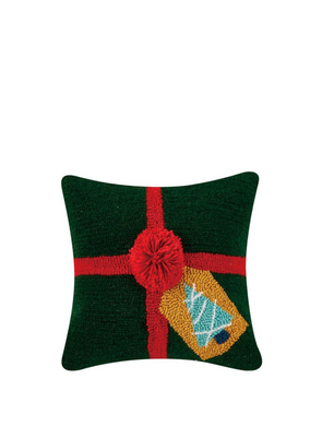 Green Gift with Pom Pom Hook Cushion from Peking Handicraft