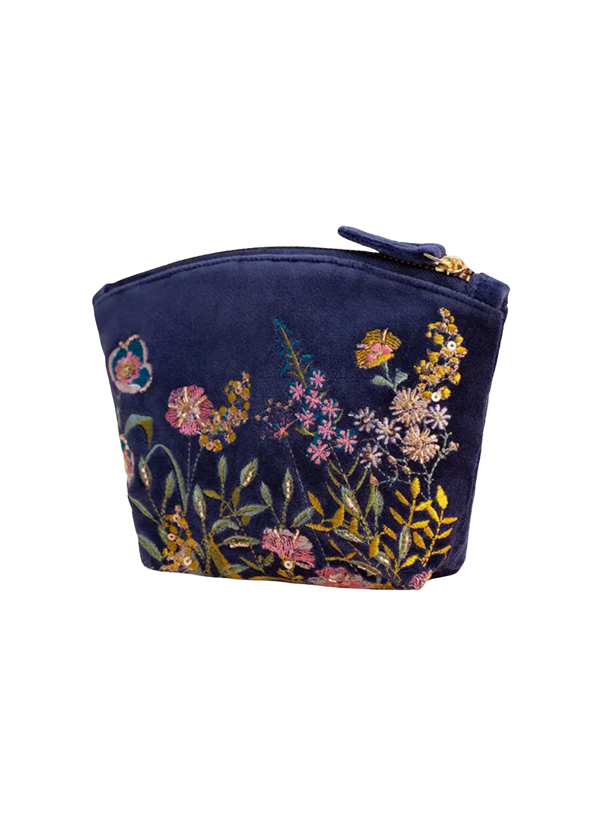 Powder Design Embroidered Velvet Mini Pouch - Navy Hedgerow