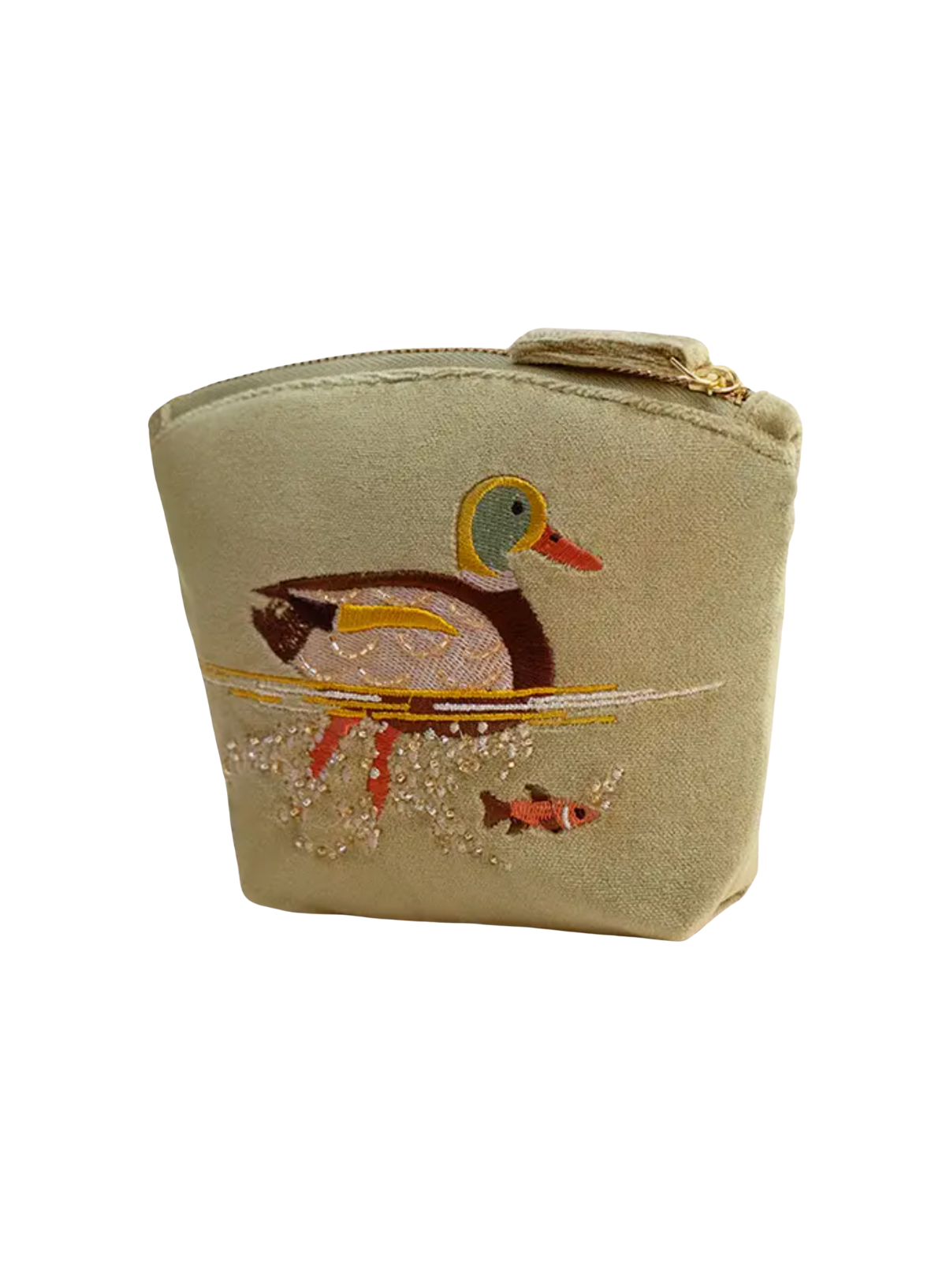Powder Design Embroidered Velvet Mini Pouch - Duck
