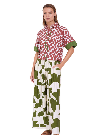 Abstract Print Palazzo Trousers in Kombu from Skatïe