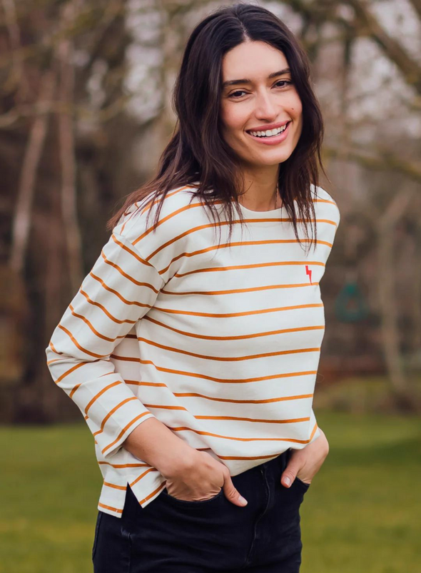 Billie Breton Top in Off White/Tan Lightning Strike from Sugarhill