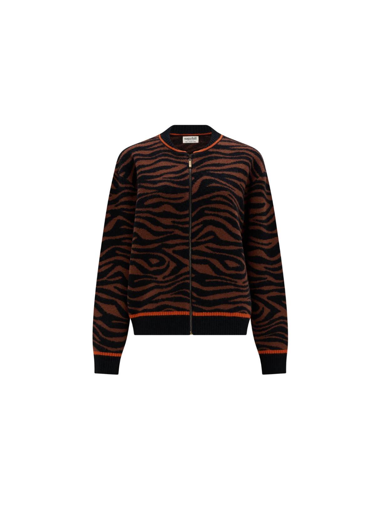 Sugarhill Solana Knitted Bomber in Brown/Black Tiger Print