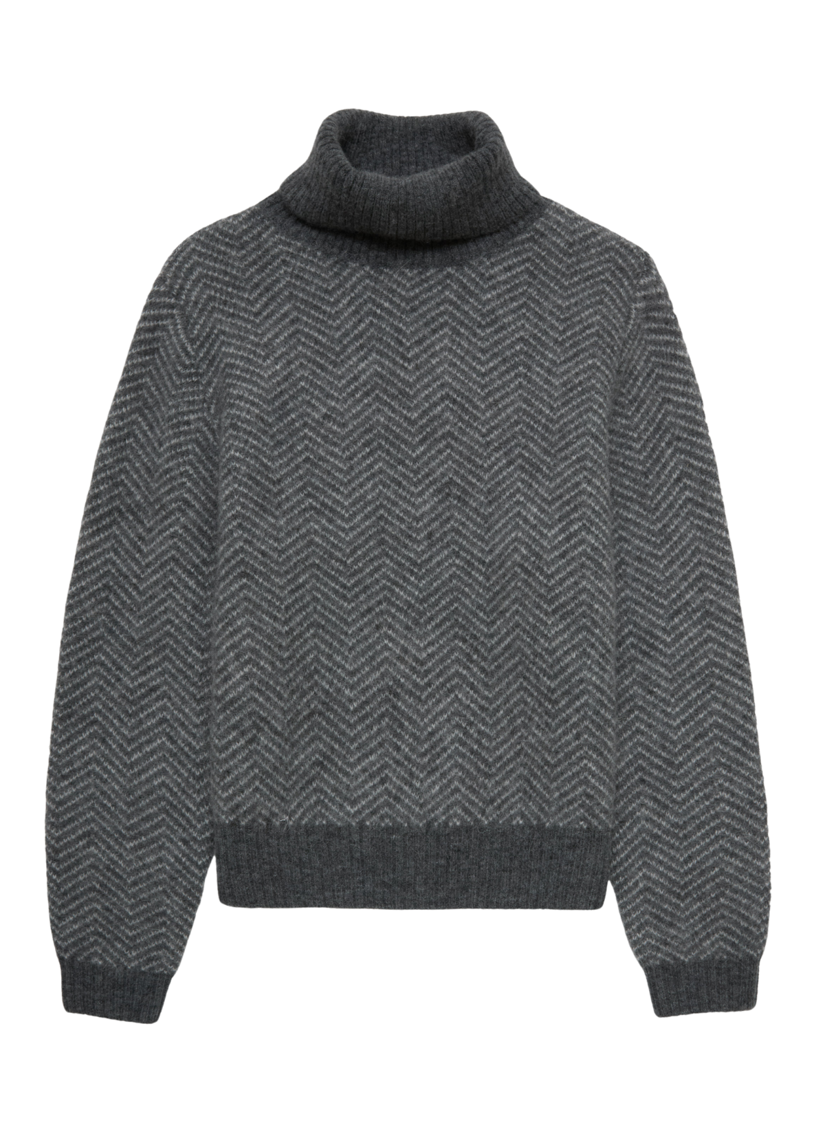 Gray herringbone patterned sweater on a white background