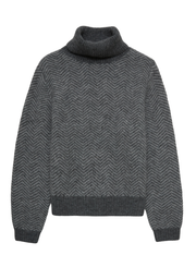 Gray herringbone patterned sweater on a white background