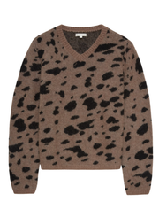 Brown sweater with black abstract pattern on a white background