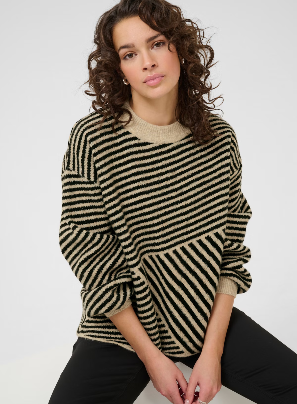 Kaffe Verana Feather Grey Melange Striped Jumper