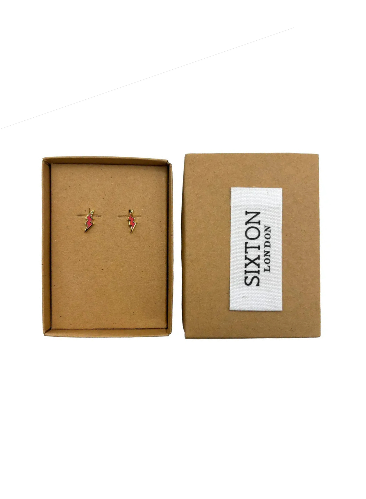 Coral Enamelled Lightning Bolt Earrings from Sixton