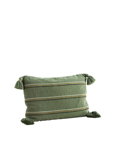 Tasseled Jade with White, Gold and Black Striped Cushion from Madam Stoltz