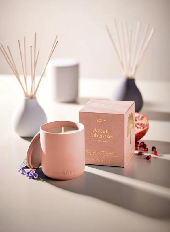 Aztec Tuberose Scented Candle - Peach Almond Milk & Tuberose from Aery Living