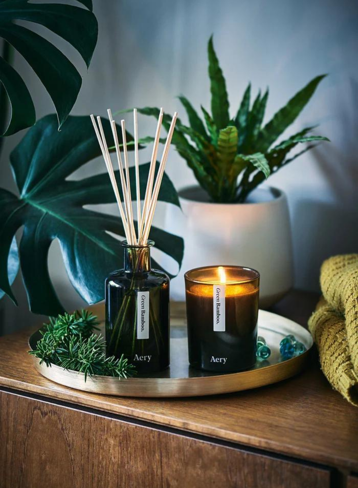 Aery Living Green Bamboo Reed Diffuser - Cypress Patchouli & Orange