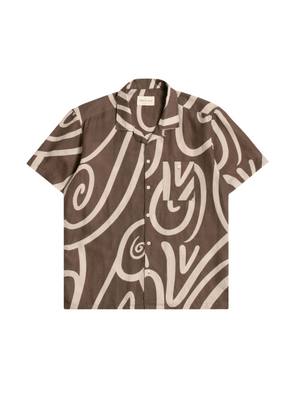 Selleck S/S Shirt in Swirls Desert Palm Brown from Far Afield