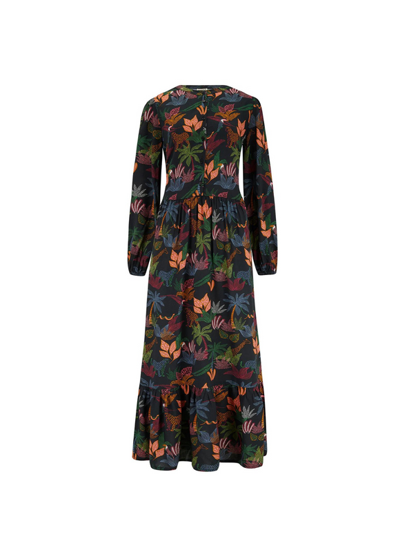 Esther Smock Dress in Black Jungle Life from Sugarhill