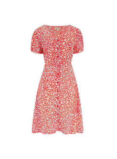 Gail Dress in Red Rainbow Daisies from Sugarhill