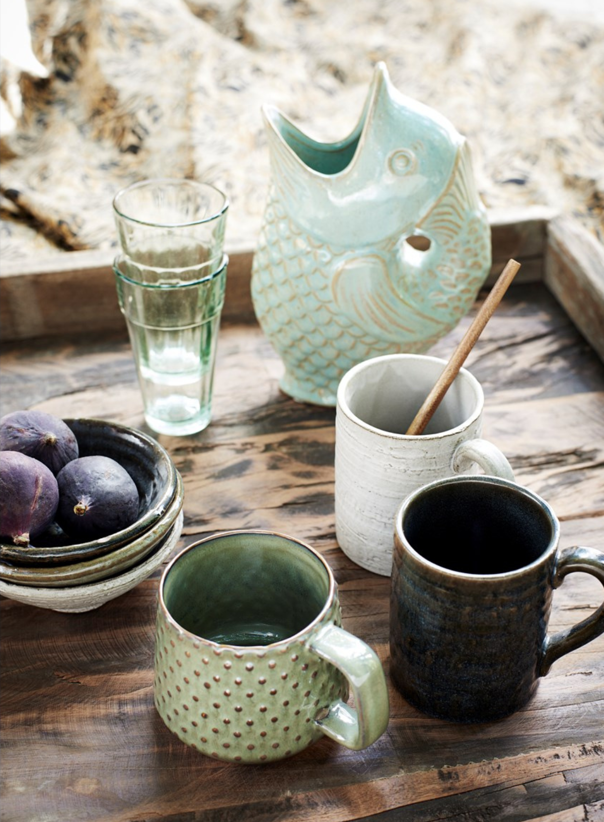 Green Stoneware Mug with Dots from Madam Stoltz